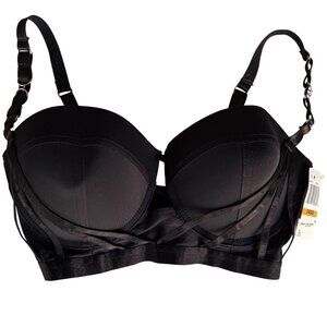 Black Sexy Strappy Padded Underwire Bra 36DD By Jezebel New